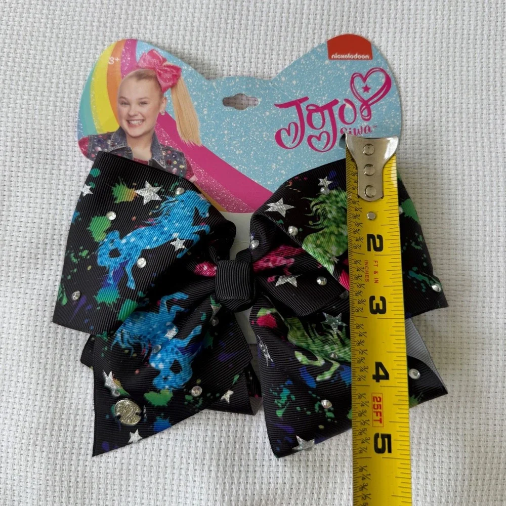 JoJo Siwa Signature Bow Black Paint Splatter Unicorn Rhinestone Hair Clip 6.5in